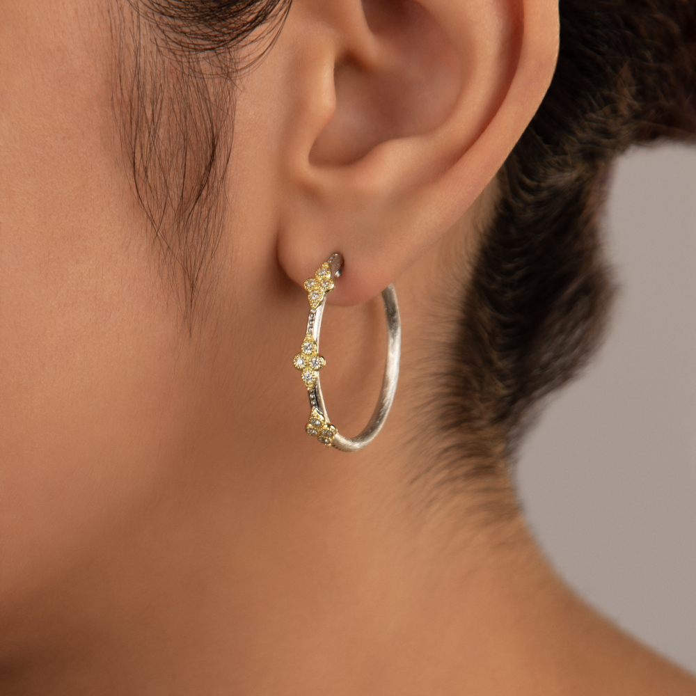 Mixed Metal Medium Moroccan Quad Hoop Earrings With Gold Accents - Image 3