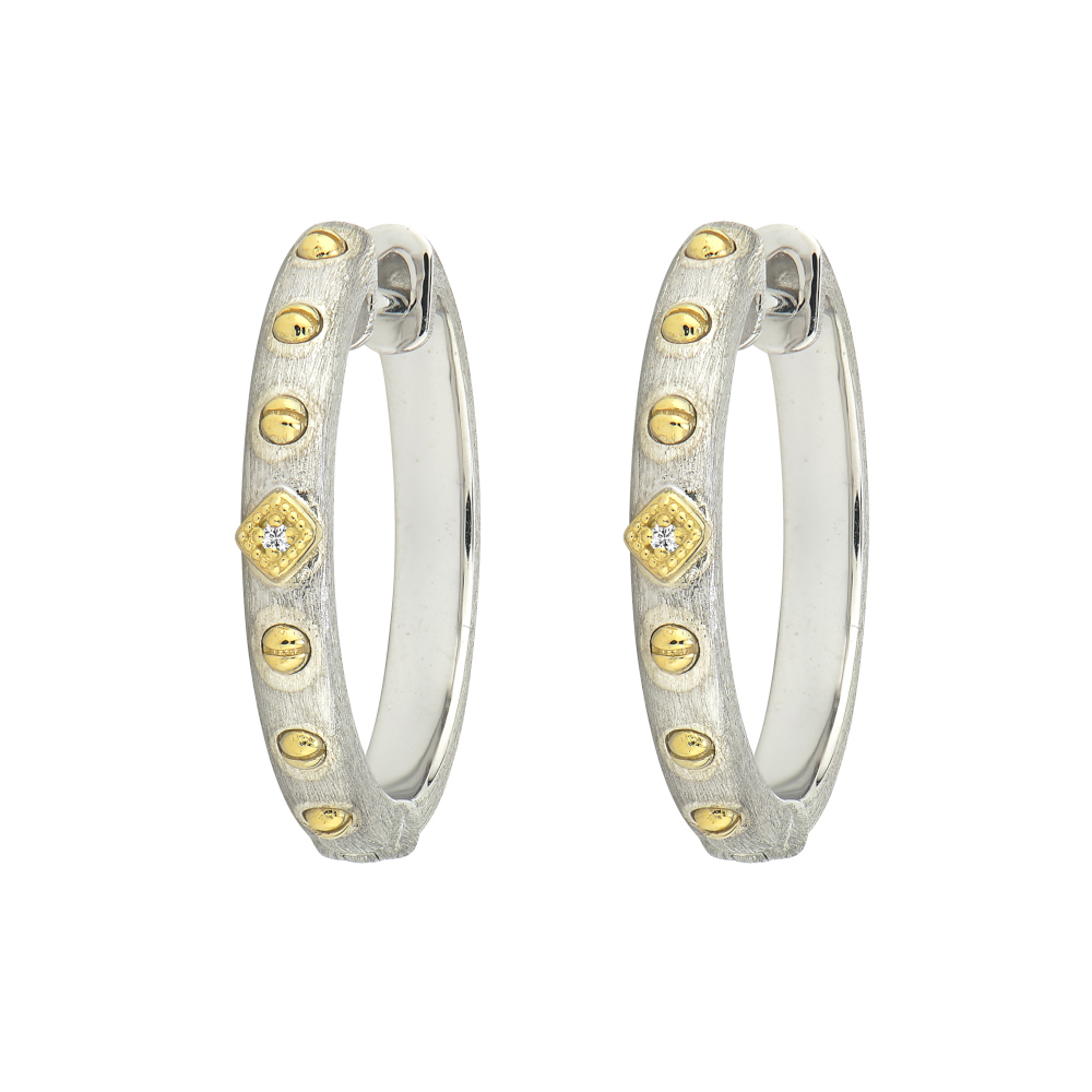 Medium Mixed Metal Beaded Kite Hoop Earrings