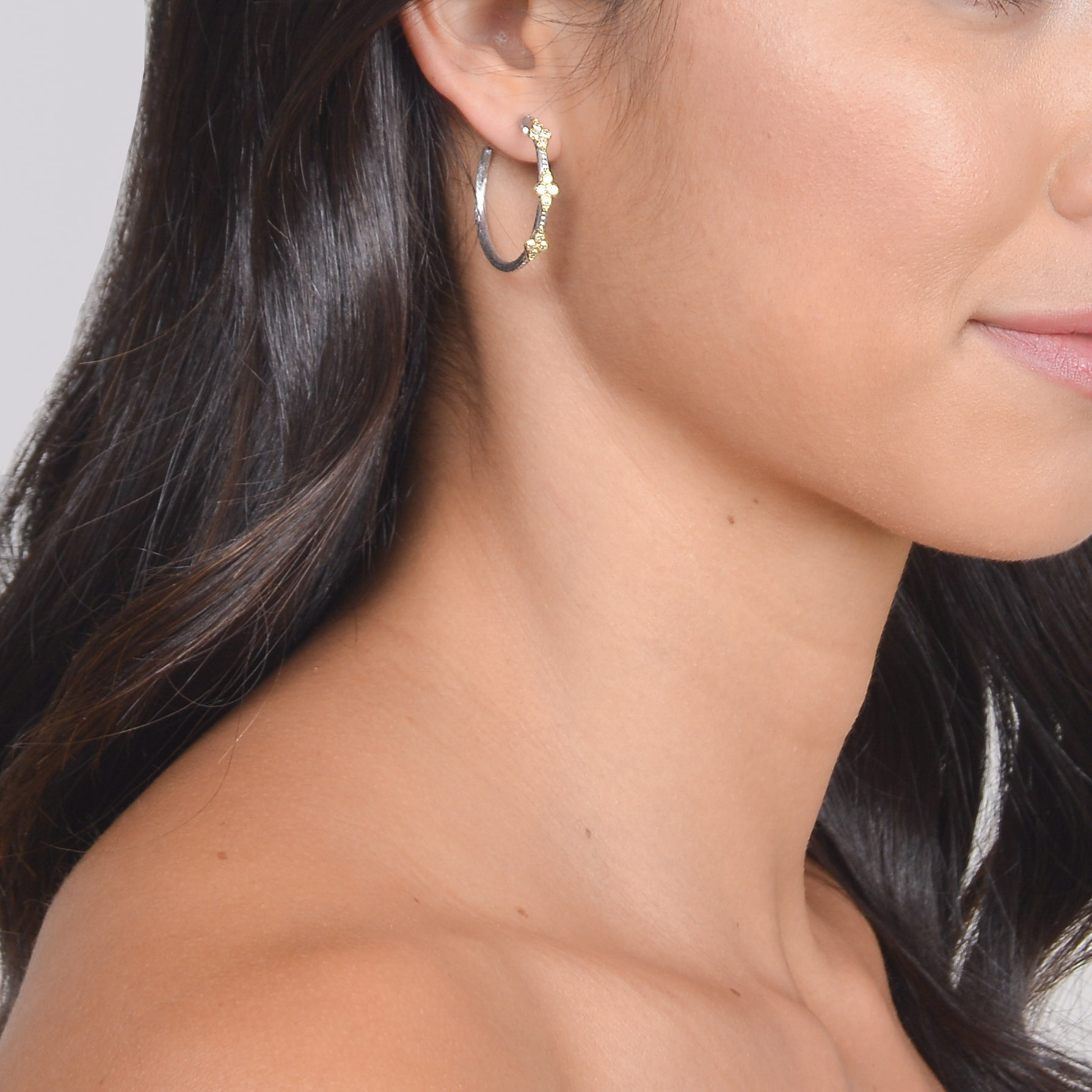 Mixed Metal Medium Moroccan Quad Hoop Earrings With Gold Accents - Image 2