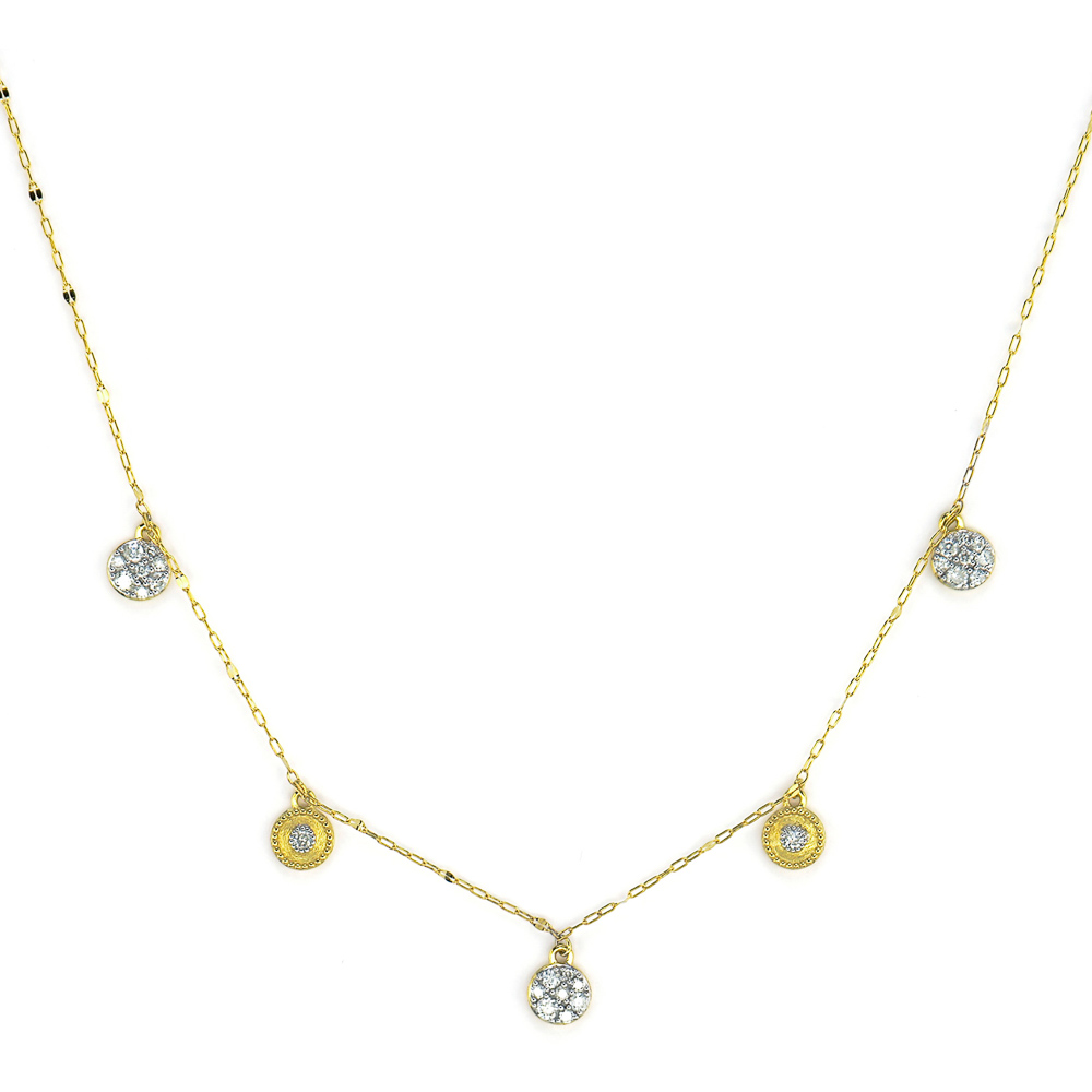 Petite Dancing Pave Diamond Circle Brushed Necklace