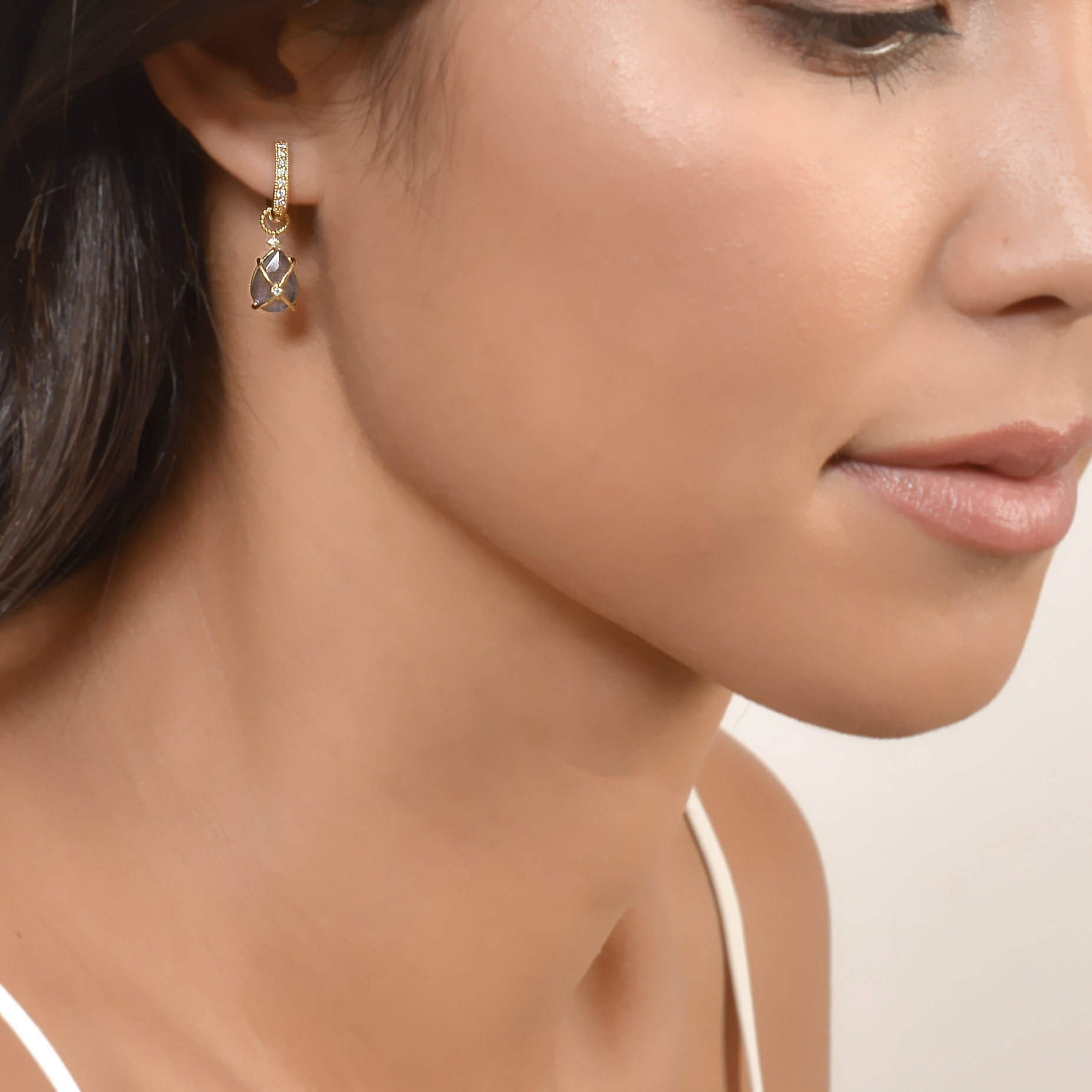 Tiny Criss Cross Wrapped Pear Stone Earring Charms - Image 4