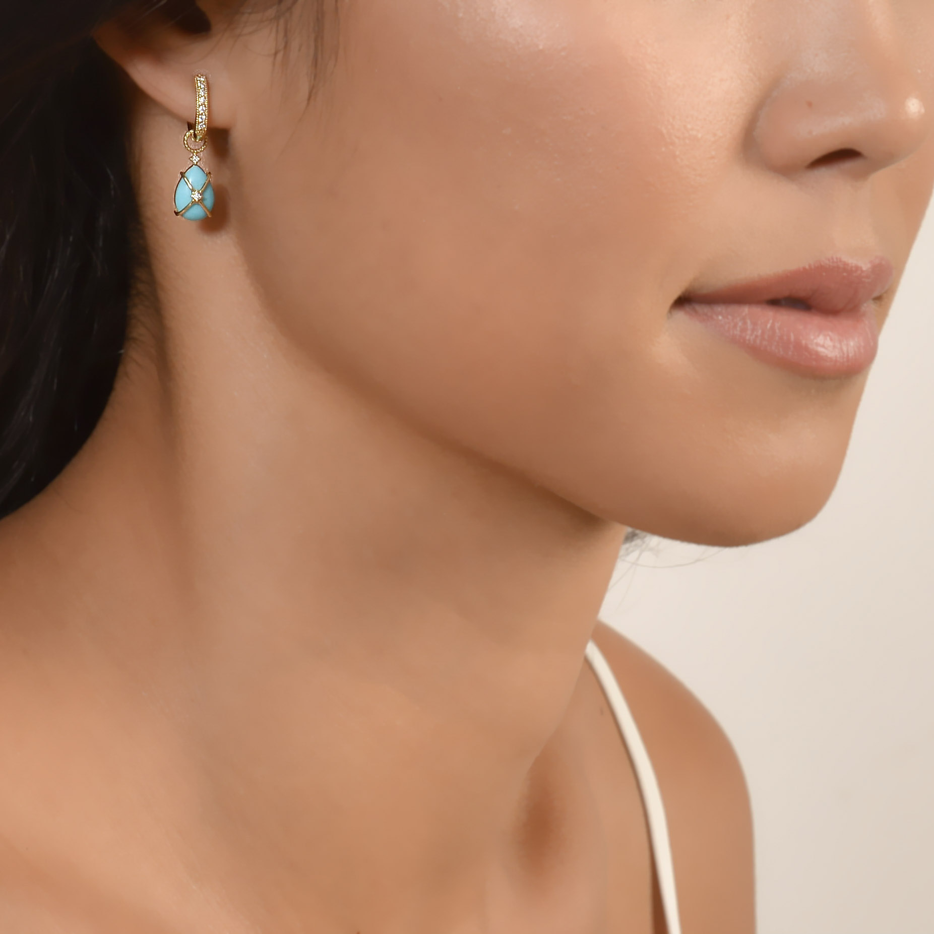 Tiny Criss Cross Wrapped Pear Stone Earring Charms - Image 5