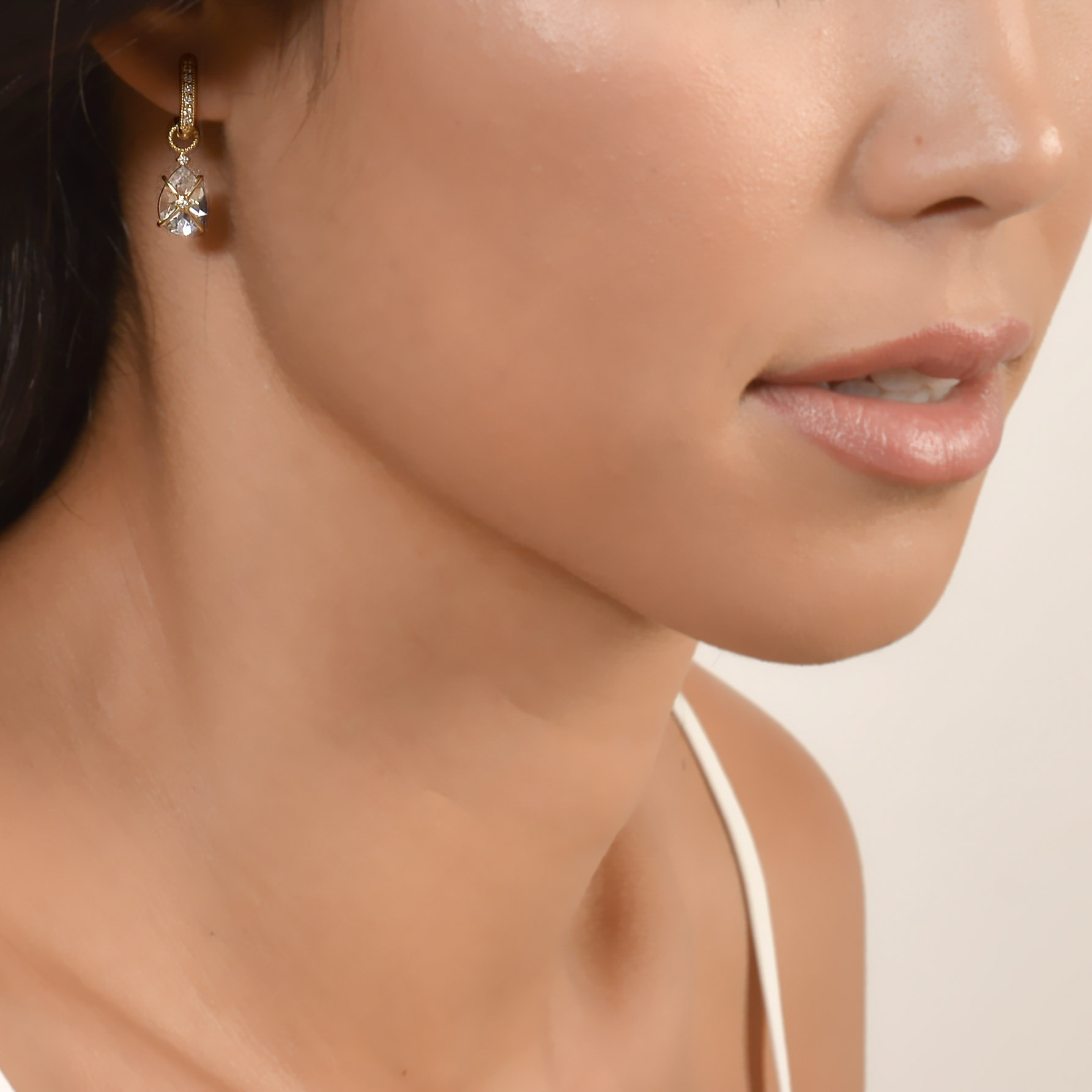 Tiny Criss Cross Wrapped Pear Stone Earring Charms - Image 3
