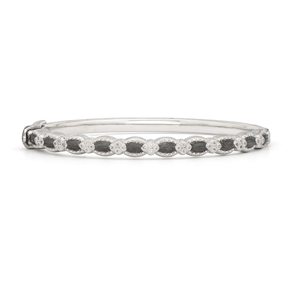 JudeFrances Silver Beaded Marquis Diamond Quad Bangle