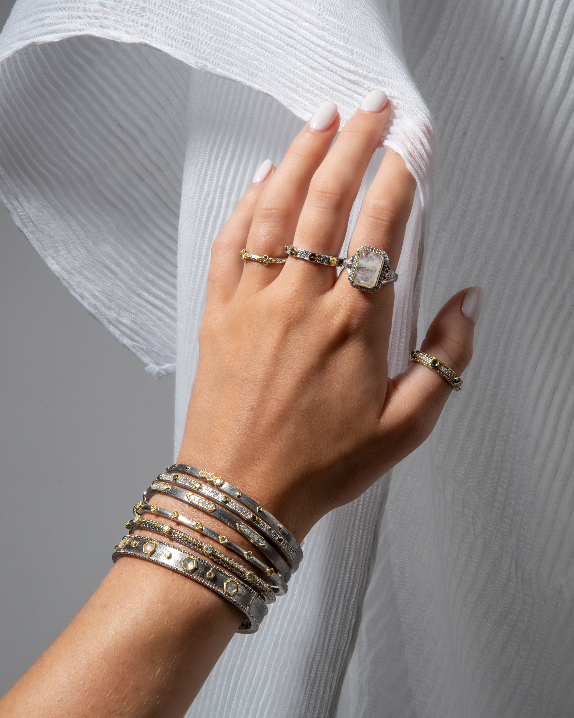 Mixed Metal Diamond Hexagon Bangle - Image 3