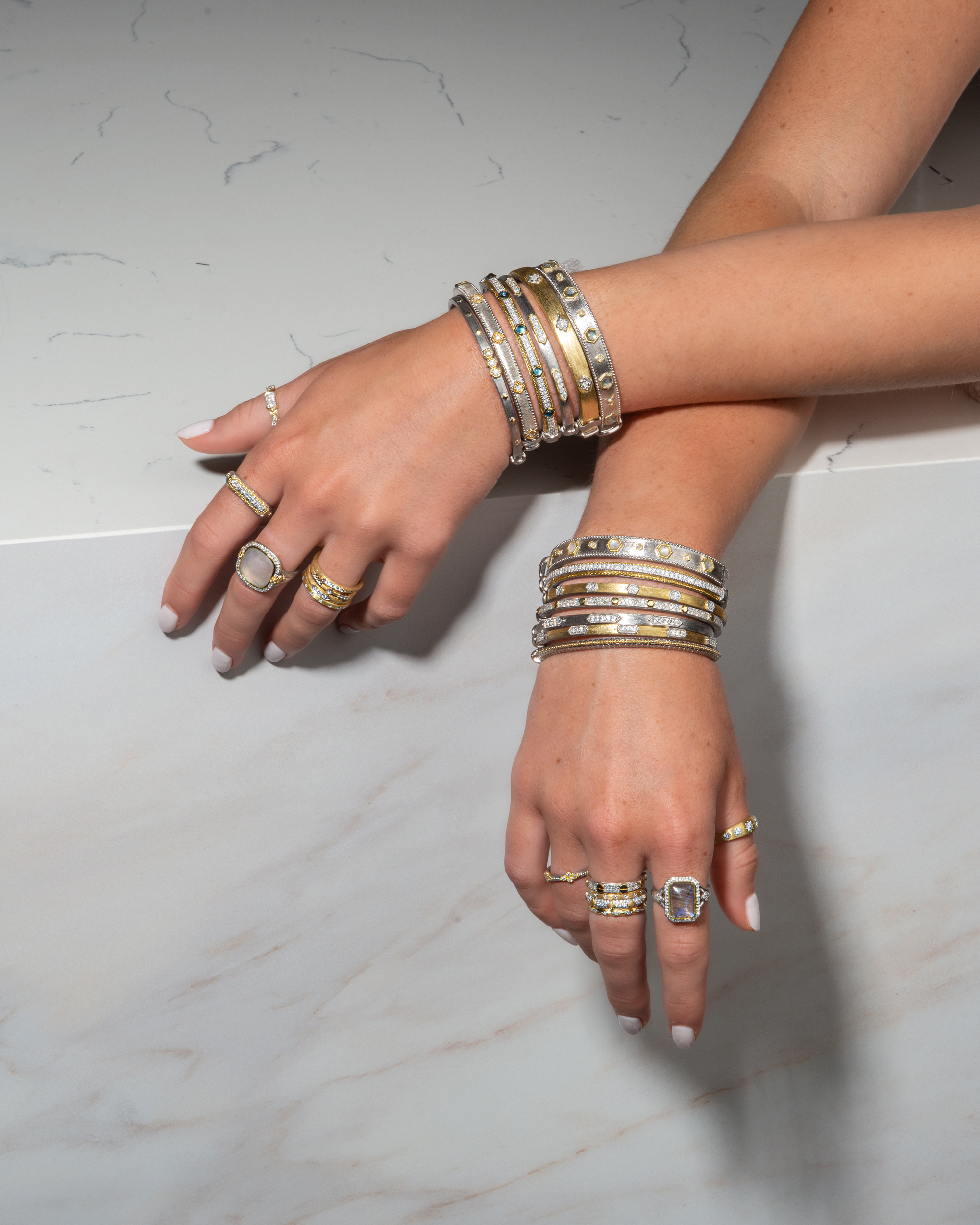 Mixed Metal Diamond Pave Nail Head Band - Image 5