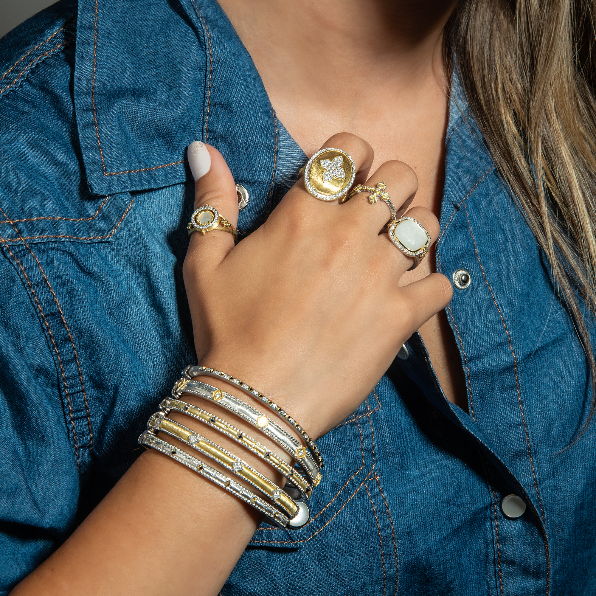Mixed Metal Large Moroccan Pave Cushion Stone Ring - Image 4