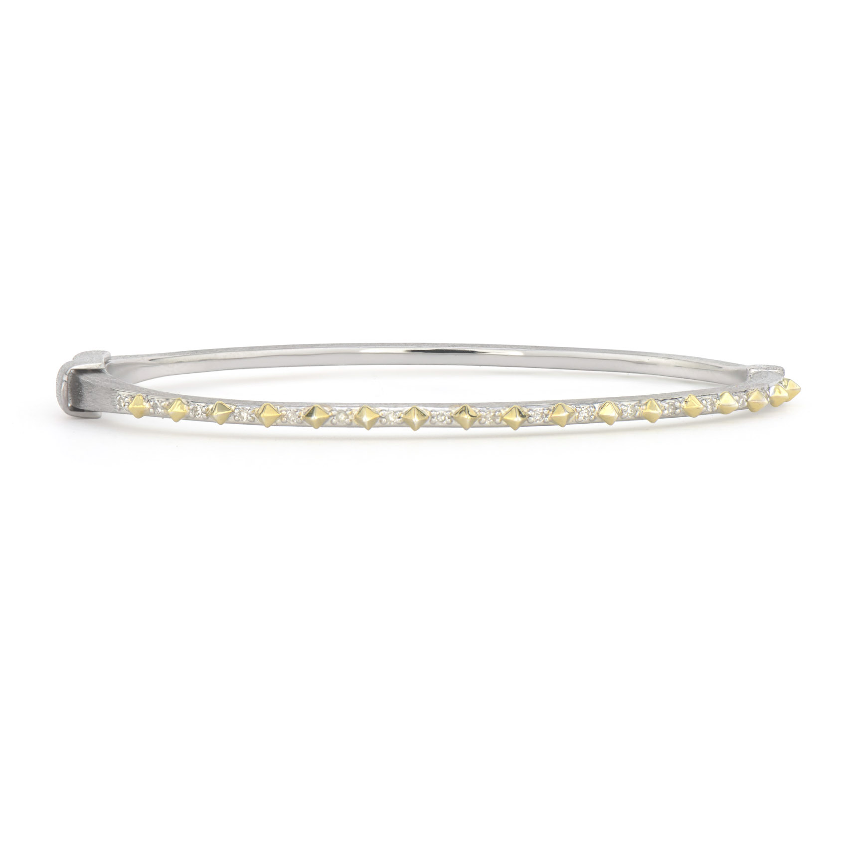 Mixed Metal Narrow Gold Pyramid Pave Bangle