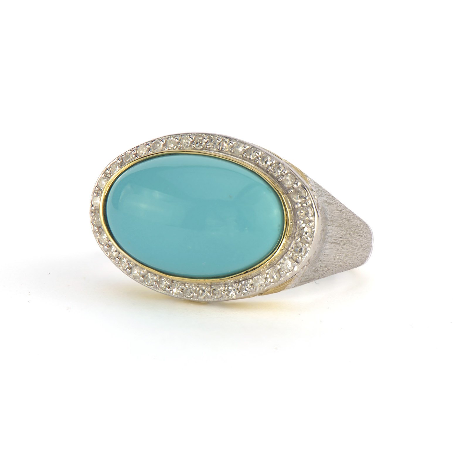 Mixed Metal Pave Halo East West Oval Stone Ring