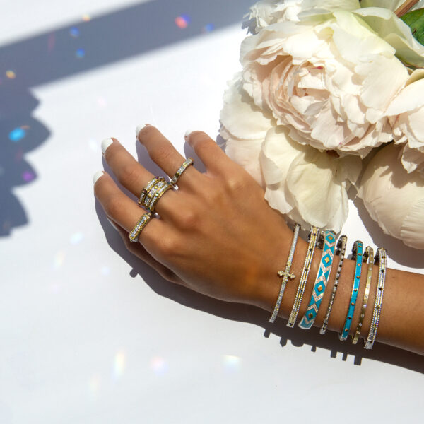 Mixed Metal Woven Rope with Stones and White Diamond - Image 4