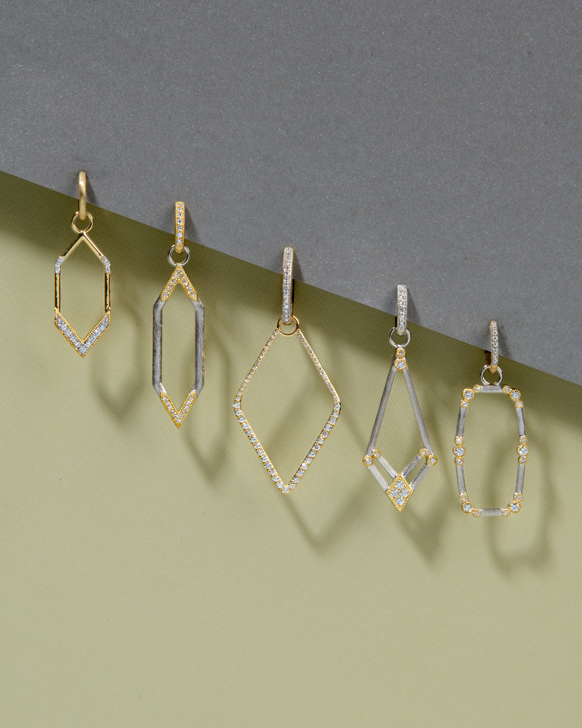 Mixed Metal Elongated Hexagon Earring Charms - Image 2