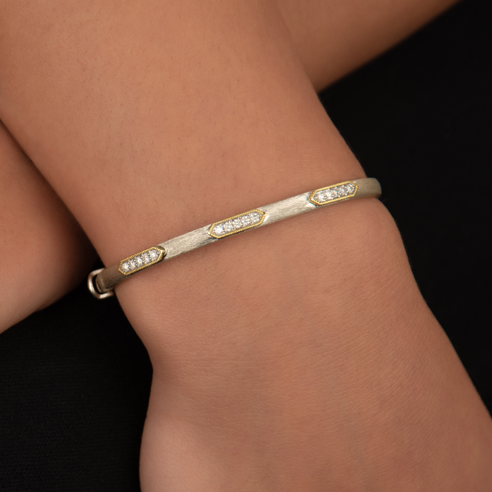 Mixed Metal Diamond Hexagon Bangle - Image 4
