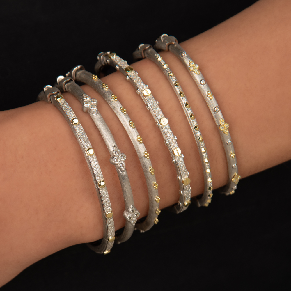 Mixed Metal Diamond Pave Nail Head Bangle - Image 3