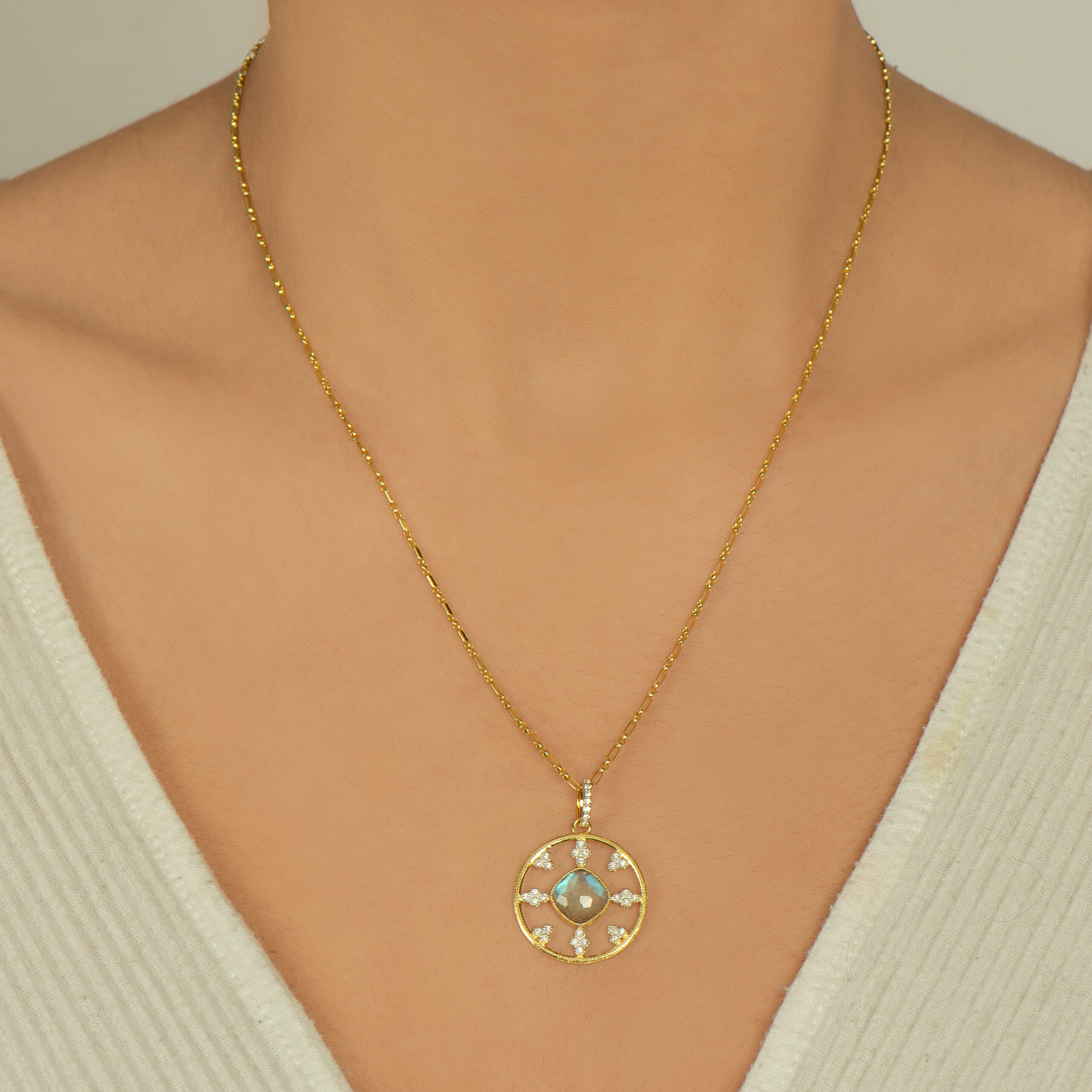 Provence Labradorite Doublet and Floating White Diamonds Pendant - Image 2